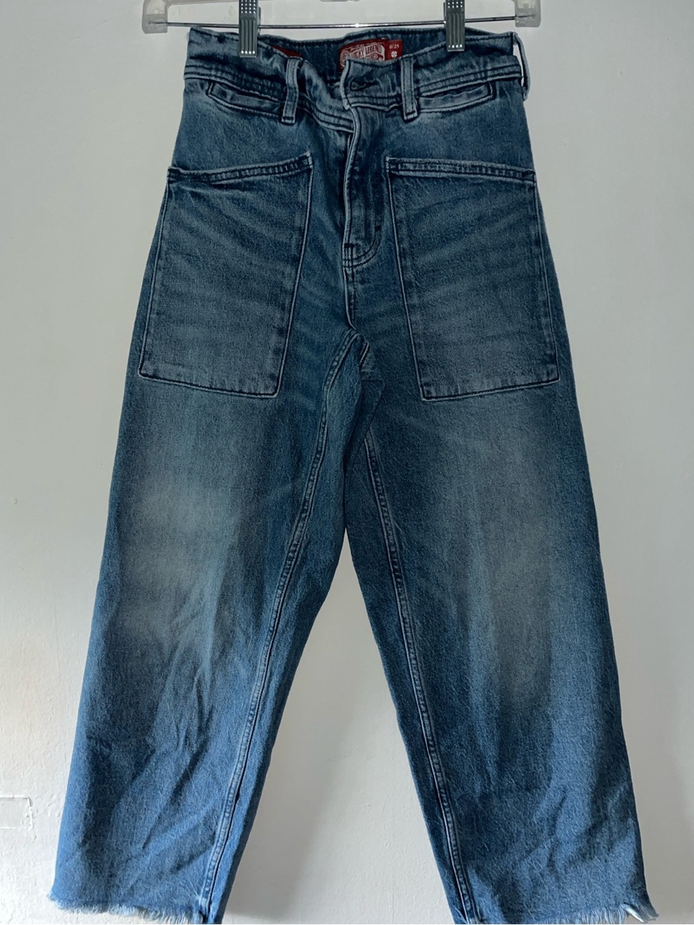 Lucky Brand Women's High Rise Wide Leg Blue Denim Jeans with Front Patch Pockets
